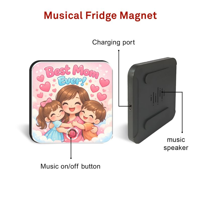 Personalized Best Mom Ever Musical Fridge Magnet Custom Song Photo Magnet with Speaker & USB Charging for Mom